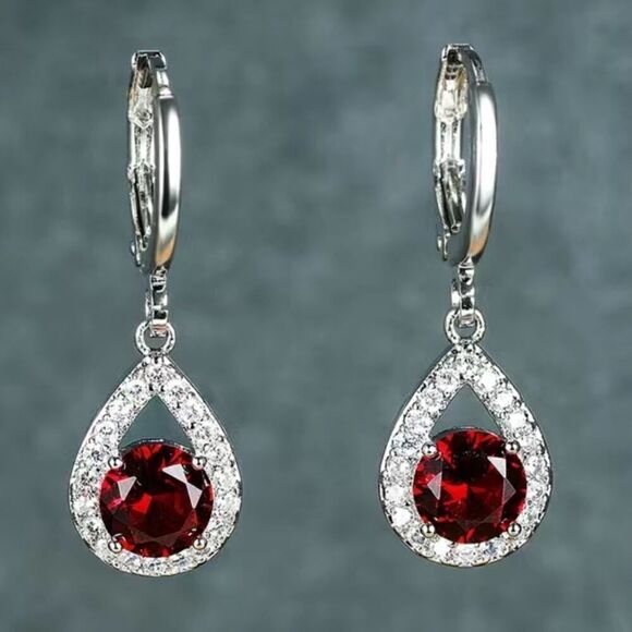Round Sapphire Drop Earrings - Picture 3 of 5